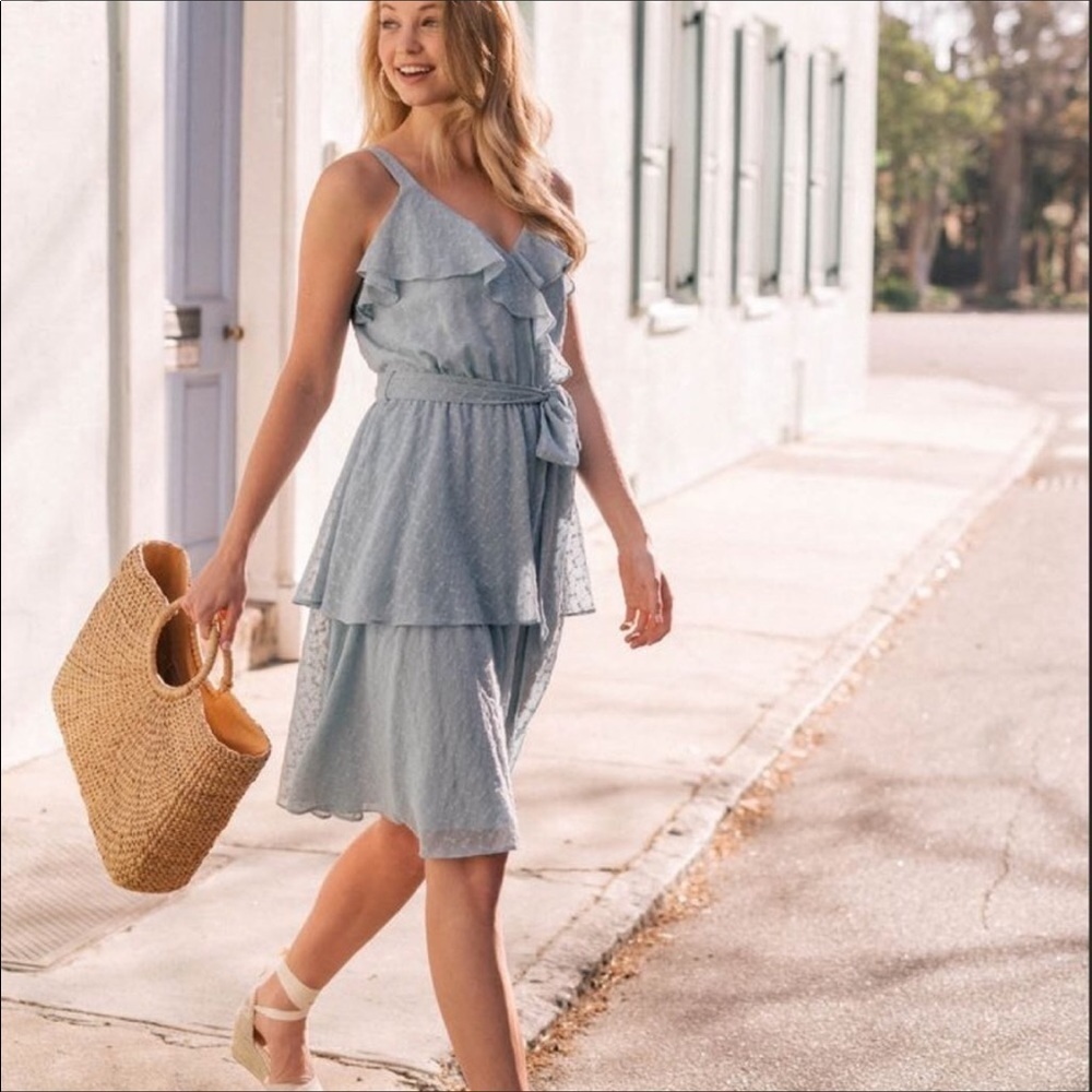 GAL MEETS GLAM Blue Helena Eyelet Ruffle Dress Size 6 New With Tags